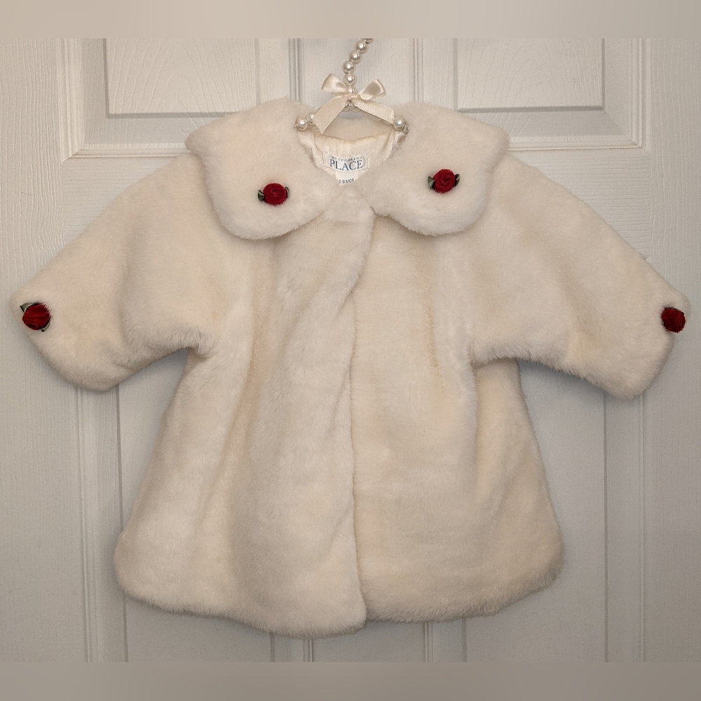 The Children's Place White Faux Fur Coat & Hat Infant Girls Size 6-9 months